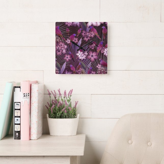 Exotic Bird Paradise 1 #art #tropical Square Wall Clock (Reading Room)
