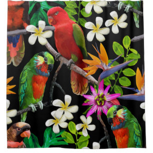 exotic birds and beautiful flowers shower curtain