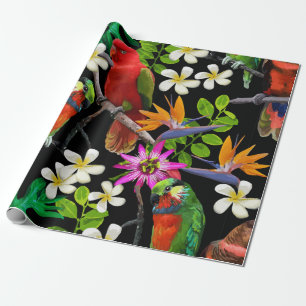 exotic birds and beautiful flowers wrapping paper