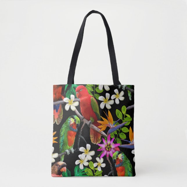 Exotic Birds Beautiful Flowers Pattern Tote Bag (Front)
