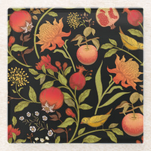 Exotic Birds Flowers Vintage Illustration Glass Coaster