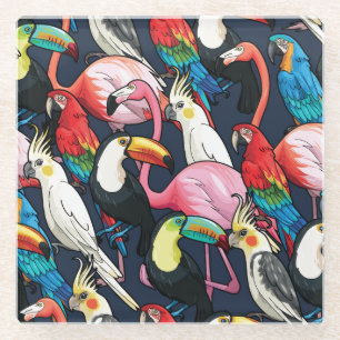 Exotic birds glass coaster