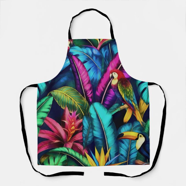 Exotic Birds Jungle Dreams Seamless Surface Patter Apron (Front)