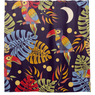 Exotic Birds Plants Colourful Pattern Shower Curtain