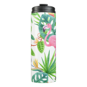 Exotic birds, rainforest watercolor seamless patte thermal tumbler