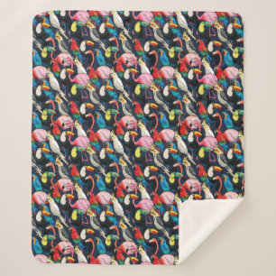 Exotic birds sherpa blanket