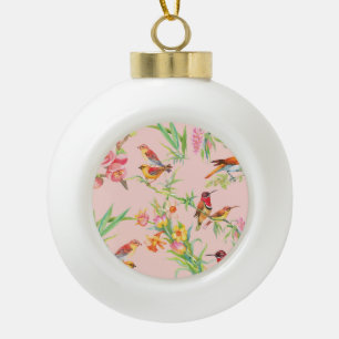 Exotic Birds: Vintage Floral Seamless. Ceramic Ball Christmas Ornament