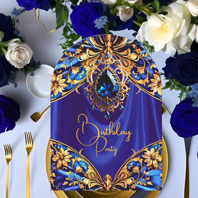 Exotic Birthday Blue Gold Jewel Butterfly Invitation (Creator Uploaded)