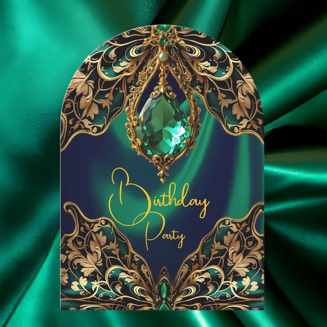 Exotic Birthday Green Gold Jewel Butterfly Invitation (Creator Uploaded)
