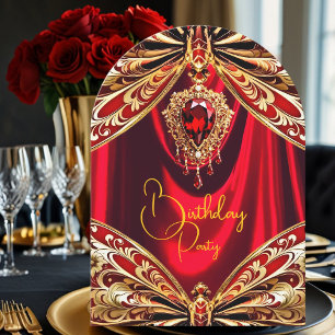 Exotic Birthday Red Gold Jewel Butterfly Invitation