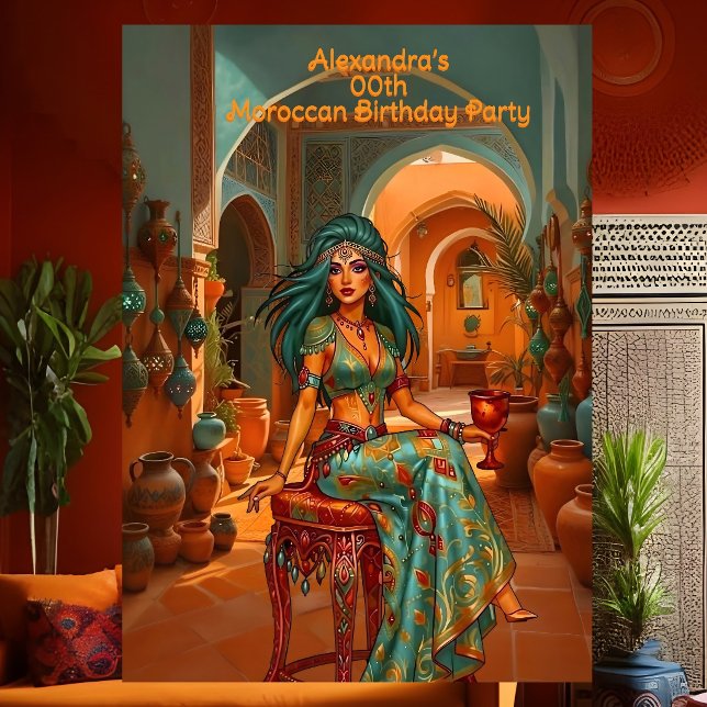 Exotic Birthday Teal Gold Orange Moroccan Theme Invitation (Creator Uploaded)