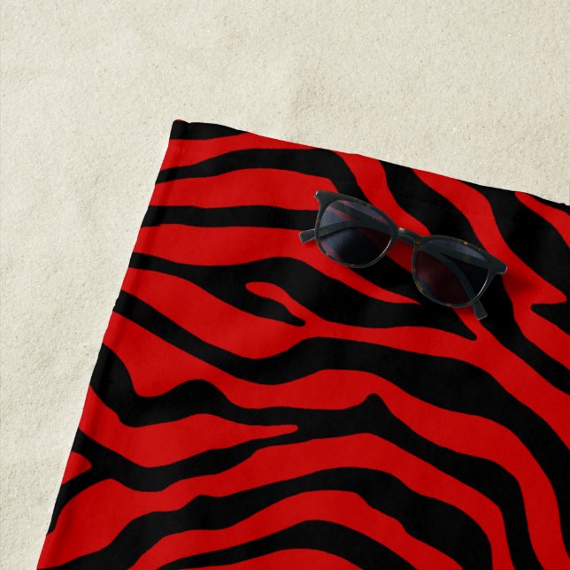 Exotic black and red zebra stripe beach towel (In Situ)
