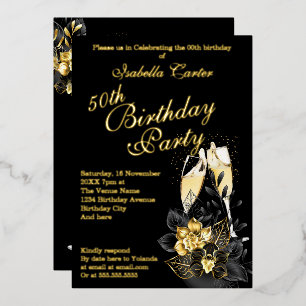 Exotic Black Gold Floral Elegant Birthday Party