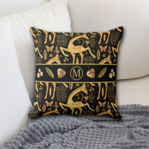 Exotic Black Gold Giraffe Boho Monogram