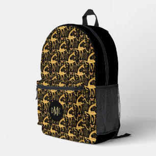 Exotic Black Gold Giraffe Monogram Printed Backpack