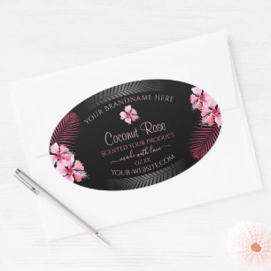 Exotic Black Product Labels Pink Hawaii Flowers
