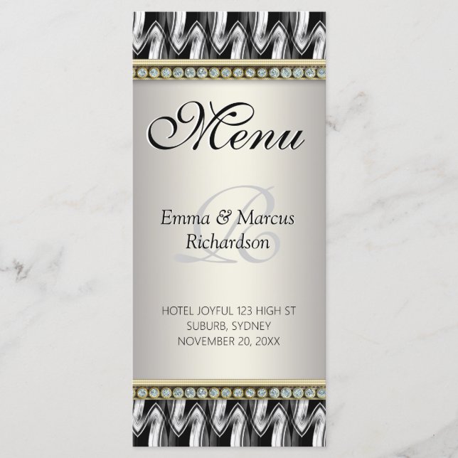 Exotic Black White Pattern Decor Wedding Menu (Front)
