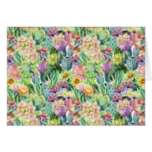 Exotic Blooming Watercolor Cacti Pattern