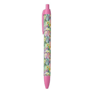 Exotic Blooming Watercolor Cacti Pattern Black Ink Pen