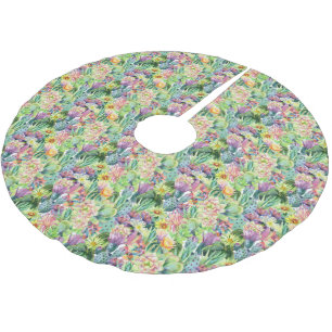 Exotic Blooming Watercolor Cacti Pattern Brushed Polyester Tree Skirt