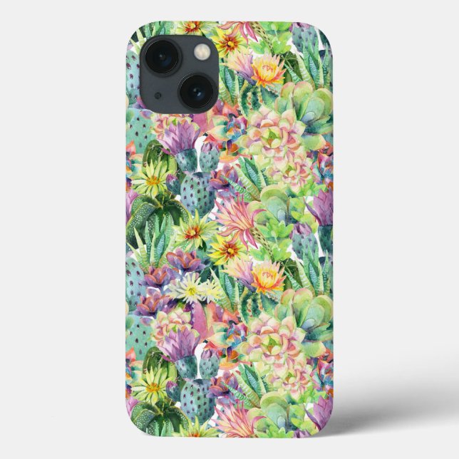 Exotic Blooming Watercolor Cacti Pattern Case-Mate iPhone Case (Back)