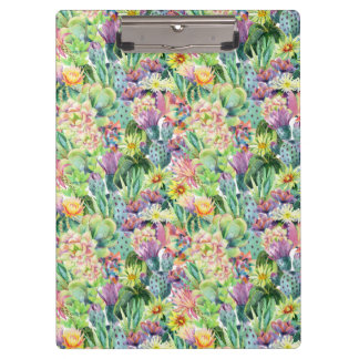 Exotic Blooming Watercolor Cacti Pattern Clipboard
