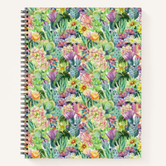 Exotic Blooming Watercolor Cacti Pattern Notebook
