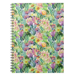 Exotic Blooming Watercolor Cacti Pattern Notebook