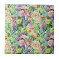 Exotic Blooming Watercolor Cacti Pattern