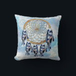 Exotic Blue Dream Catcher Home Decor Cushion<br><div class="desc">A dream catcher that includes the round circle of bamboo and red beads in the web with blue exotic-parrot bird tone feathers on a soft blues feather background  for the newly weds</div>