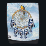 Exotic Blue Dream Catcher Honeymoon gift<br><div class="desc">A dream catcher that includes the round circle of bamboo and red beads in the web with blue exotic-parrot bird tone feathers on a soft blues feather background .background wedding theme</div>