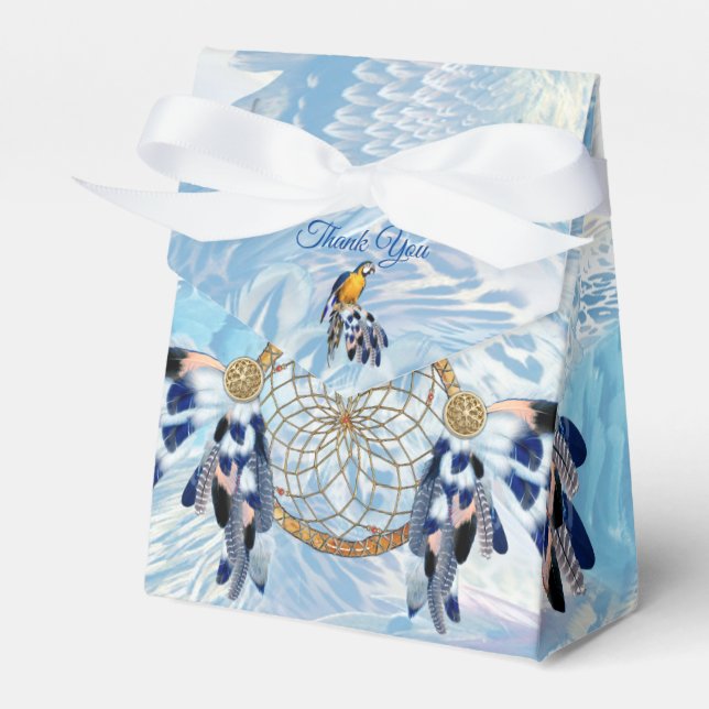 Exotic Blue Dream Catcher Wedding Favour Box (Front Side)