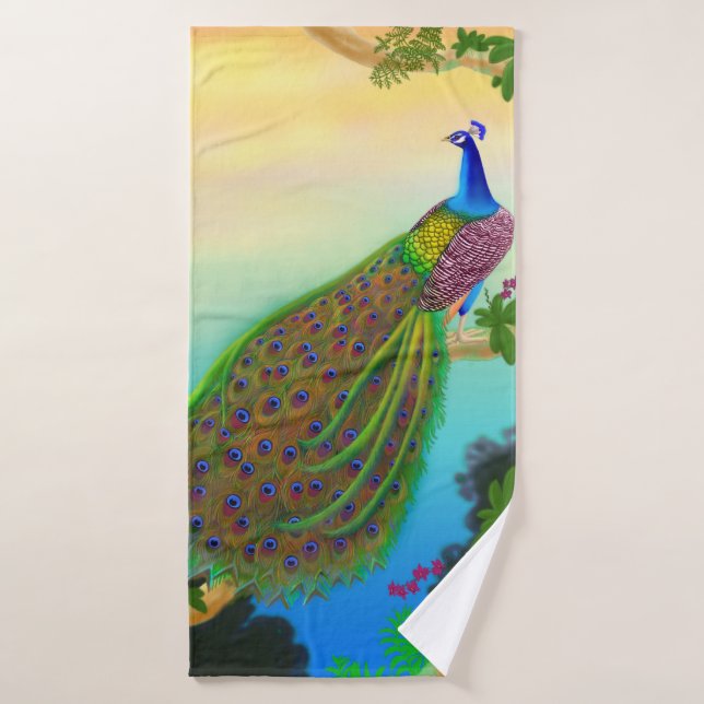 Exotic Blue Peacock Bath Towel (Bath Towel)