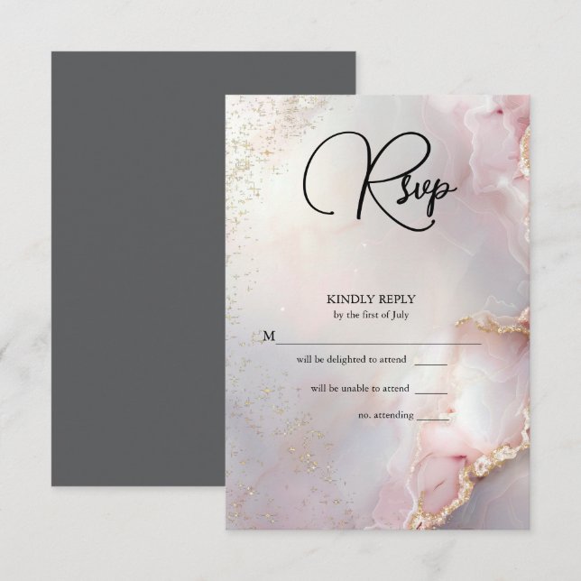 Exotic Blush  Marbled Opal RSVP Card (Front/Back)