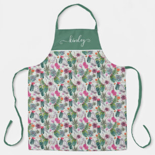 Exotic Boho Watercolor Cactus & Succulent Pattern Apron