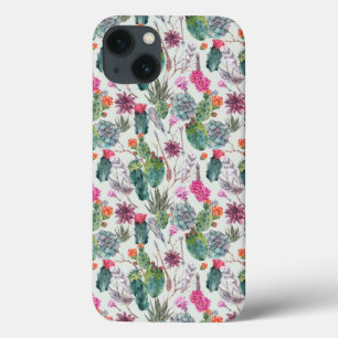 Exotic Boho Watercolor Cactus & Succulent Pattern iPhone 13 Case