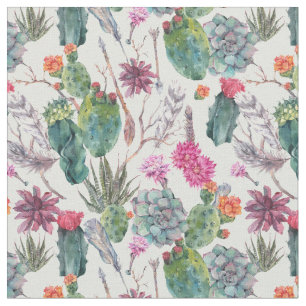 Exotic Boho Watercolor Cactus & Succulent Pattern Fabric