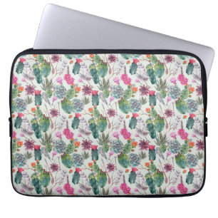 Exotic Boho Watercolor Cactus & Succulent Pattern Laptop Sleeve