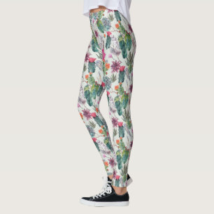 Exotic Boho Watercolor Cactus & Succulent Pattern Leggings