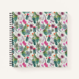 Exotic Boho Watercolor Cactus & Succulent Pattern Notebook
