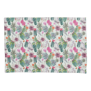 Exotic Boho Watercolor Cactus & Succulent Pattern Pillowcase