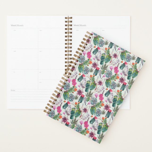 Exotic Boho Watercolor Cactus & Succulent Pattern Planner (Display)