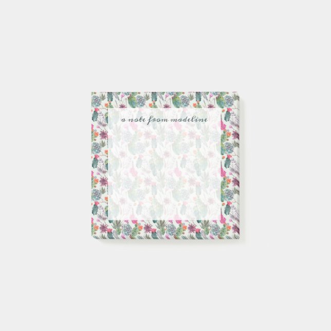 Exotic Boho Watercolor Cactus & Succulent Pattern Post-it Notes (Front)