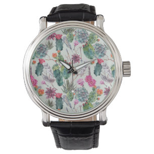 Exotic Boho Watercolor Cactus & Succulent Pattern Watch