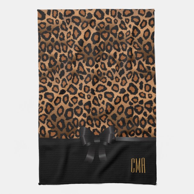 Exotic Brown Leopard Animal | Monogram Tea Towel (Vertical)