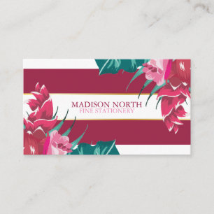 Exotic burgundy Floral striped Business Card