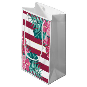 Exotic burgundy Floral striped Small Gift Bag