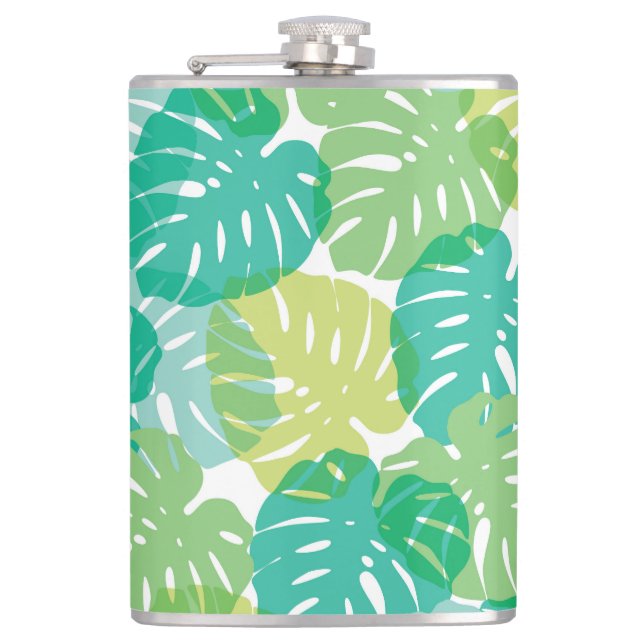 Exotic Cheese Plant: Tropical Monstera Hip Flask (Front)