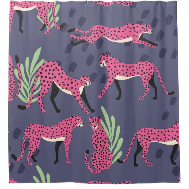 Exotic cheetahs: colourful vintage pattern. shower curtain (Front)