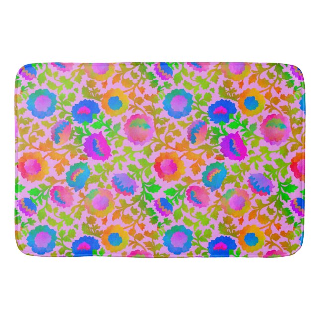 Exotic Chintz Floral Blush Pink Bath Mat (Front)
